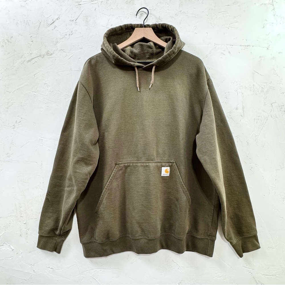 Carhartt Olive Green Pullover Hoodie Back Logo – Men’s L (Loose Fit)